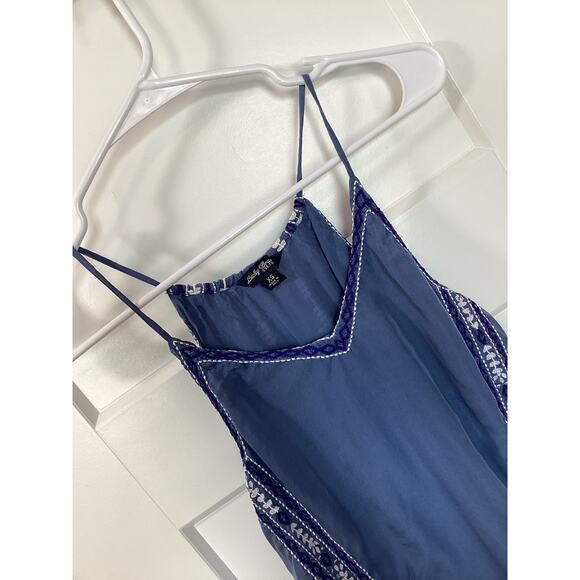 Lucky Brand Women's Silk Tank Top Spaghetti Straps Embroidered Boho Blue Size XS - Picture 2 of 10